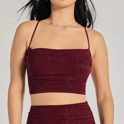 Glitzy Affair Cowl Neck Glitter Crop Top
