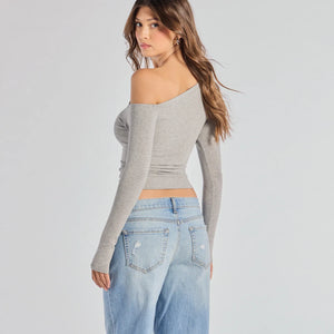 Chic Factor Asymmetrical Long Sleeve Crop Top