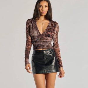 Sassy Style Leopard Print Mesh Long Sleeve Top