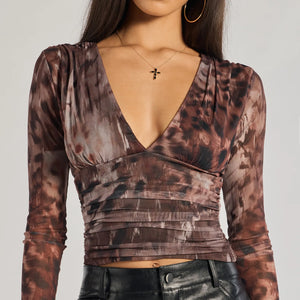 Sassy Style Leopard Print Mesh Long Sleeve Top