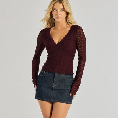 Glam Flair Long Sleeve Lace Top