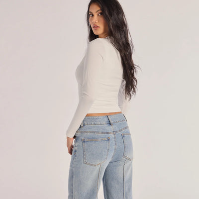 Fave Staple Knit Crew Neck Long Sleeve Top
