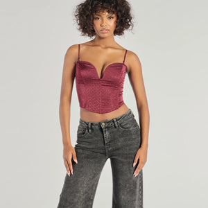 All That Glam Rhinestone Satin Cropped Corset