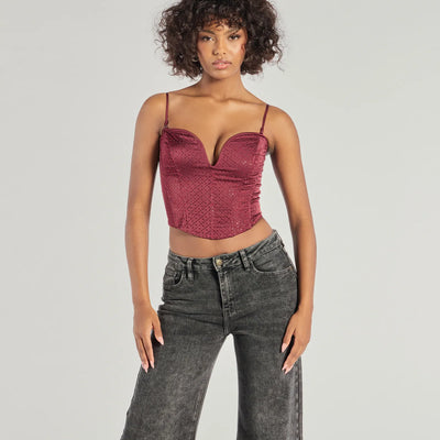All That Glam Rhinestone Satin Cropped Corset