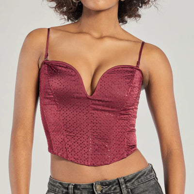 All That Glam Rhinestone Satin Cropped Corset