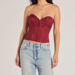 Chic Status Brocade Satin Strapless Corset Top