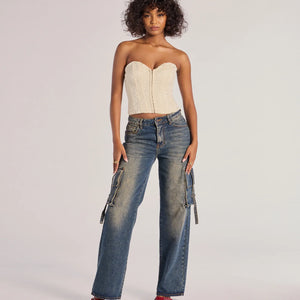 Chic Status Brocade Satin Strapless Corset Top