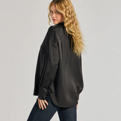 Always Chic Satin Button-Down Long Sleeve Top