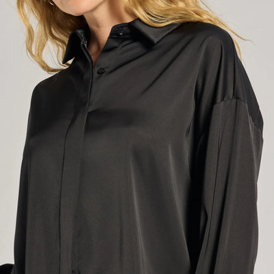 Always Chic Satin Button-Down Long Sleeve Top