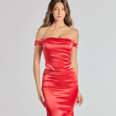 Luxe Hour Satin Off The Shoulder Top