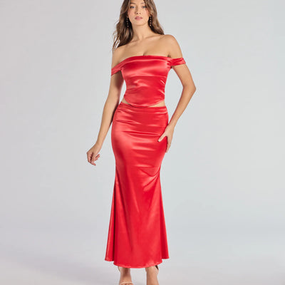 Luxe Hour Satin Off The Shoulder Top