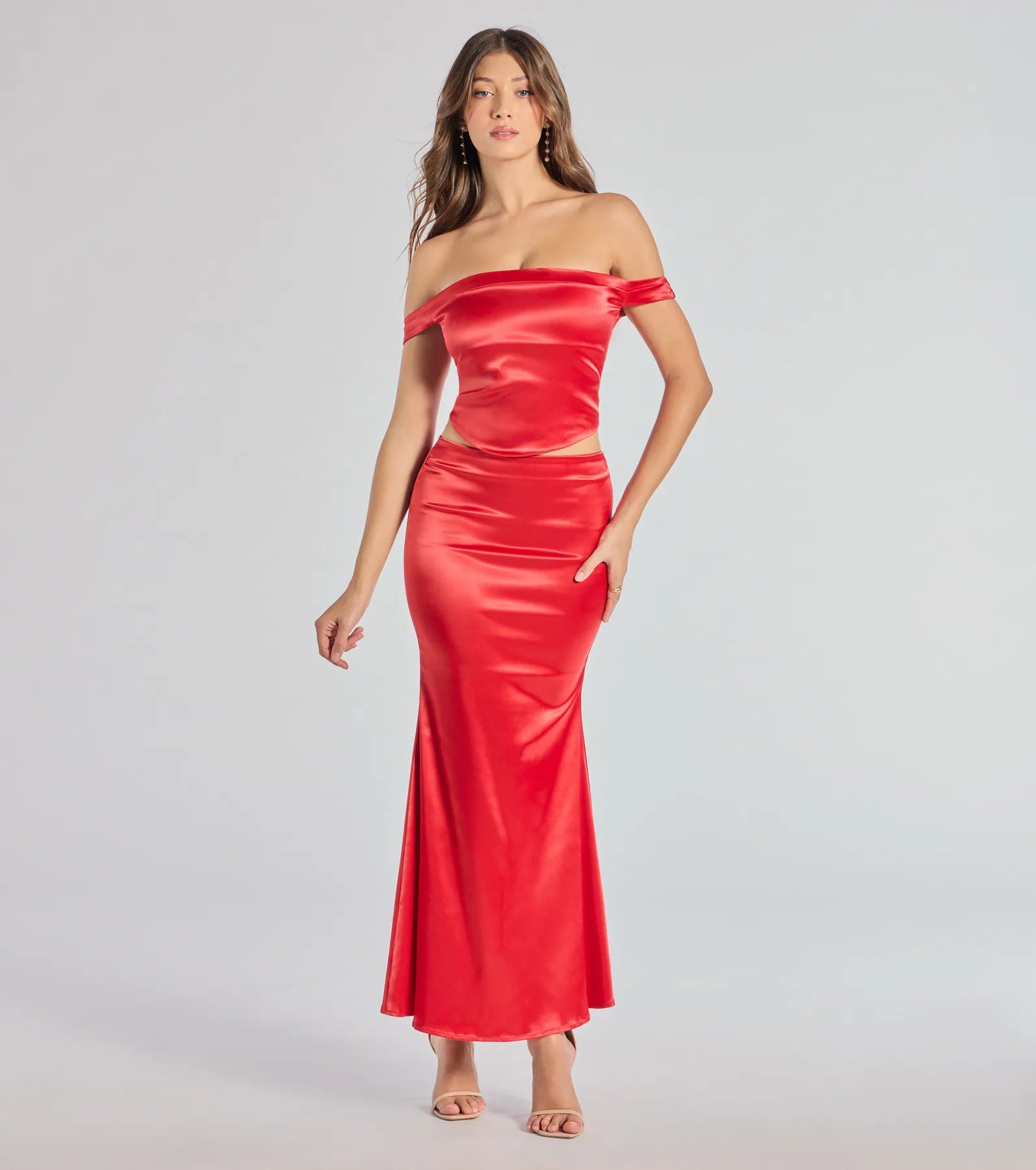 Luxe Hour Satin Off The Shoulder Top