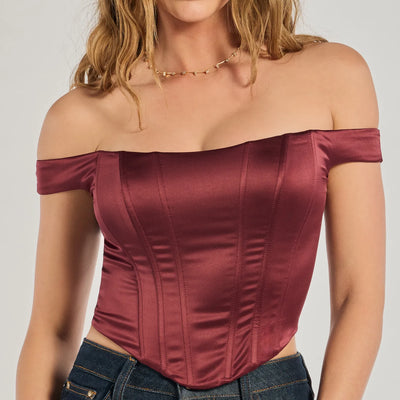 Chic Sleek Satin Off-The-Shoulder Corset Top