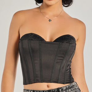Glam Alert Satin And Rhinestone Corset Top
