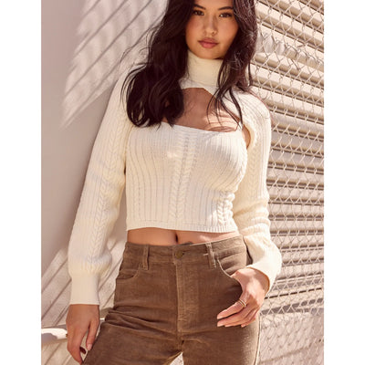 Cozy Casual Cable Knit Turtleneck Sweater Topper