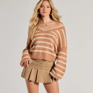 Cozy Charm Striped Eyelash Knit Sweater