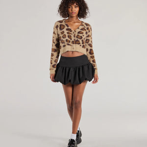 So Fierce Leopard Print Eyelash Knit Cropped Cardigan