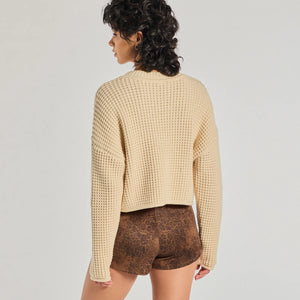 Coziest Style Waffle Knit Crew Neck Sweater
