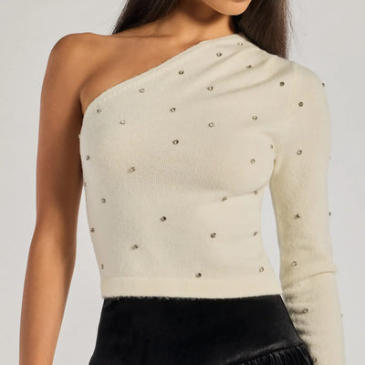 All That Glam Rhinestone One-Shoulder Top