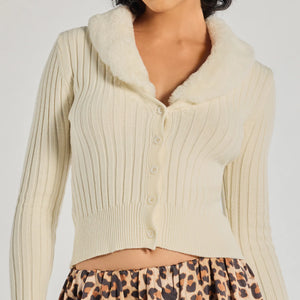 So Extra Faux Fur Trim Cardigan