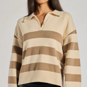 Stripe Sensation Collared Pullover Sweater