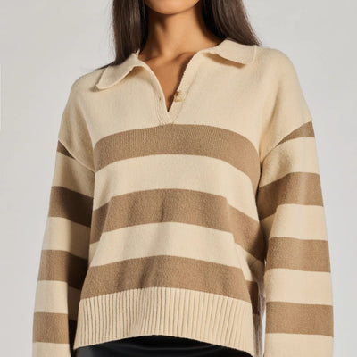 Stripe Sensation Collared Pullover Sweater