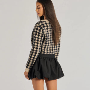 Polished Cozy Houndstooth Eyelash Knit Cardigan