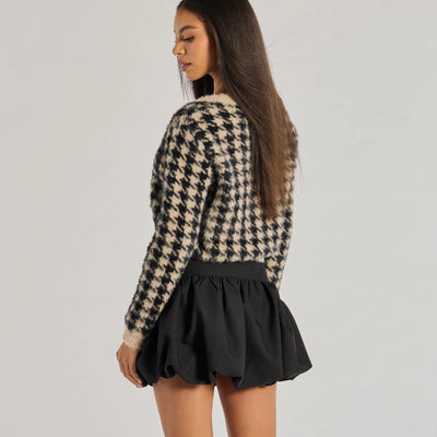 Polished Cozy Houndstooth Eyelash Knit Cardigan