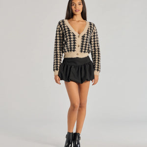 Polished Cozy Houndstooth Eyelash Knit Cardigan