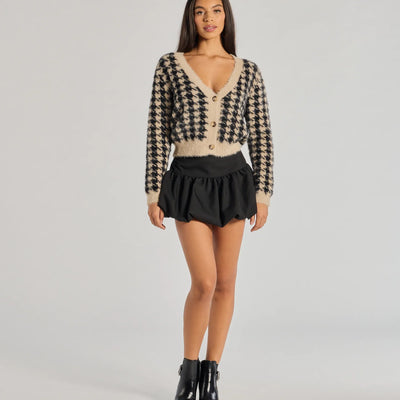 Polished Cozy Houndstooth Eyelash Knit Cardigan