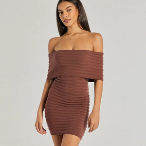 Soft And Chic Ribbed Knit Off-The-Shoulder Mini Dress