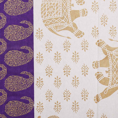 Purple Border Elephant Golden Print Cotton Double Bedsheet With Pillow Cover