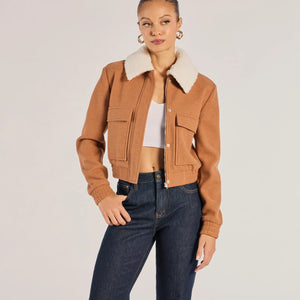 Cozy Cool Faux Wool Sherpa Collar Trucker Jacket