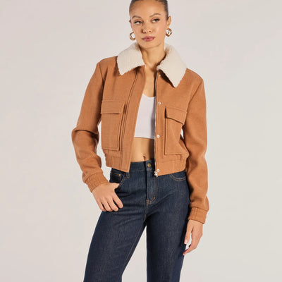 Cozy Cool Faux Wool Sherpa Collar Trucker Jacket