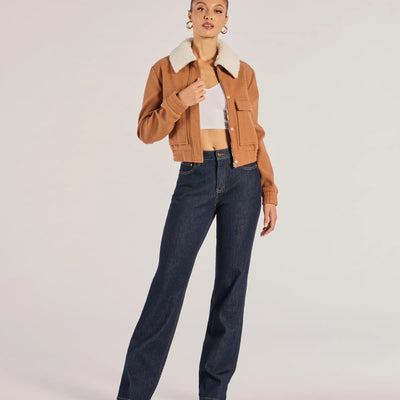 Cozy Cool Faux Wool Sherpa Collar Trucker Jacket