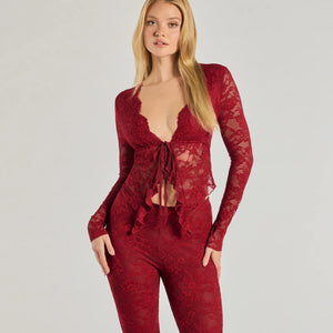 Delicate Flair Floral Lace Tie-Front Top