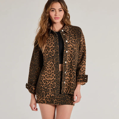 Feeling Fierce Leopard Print Denim Shacket