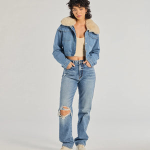 Casual Trendsetter Faux Fur Denim Trucker Jacket