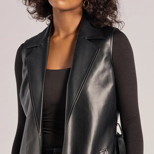 Sleek Icon Faux Leather Long Belted Vest