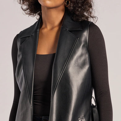 Sleek Icon Faux Leather Long Belted Vest