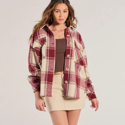 Comfy Cozy Vibes Plaid Woven Oversized Shacket