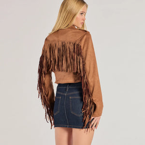 Western Chic Flair Faux Suede Fringe Moto Jacket