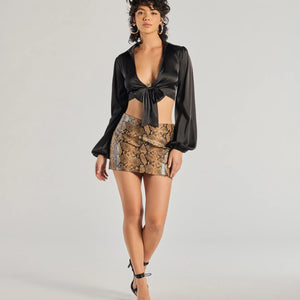 Sleek Mood Satin Tie-Front Crop Top