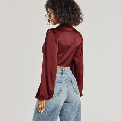 Sleek Mood Satin Tie-Front Crop Top