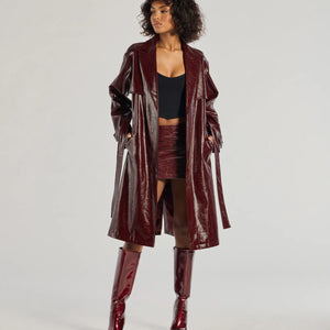 Chic Authority Faux Leather Trench Coat