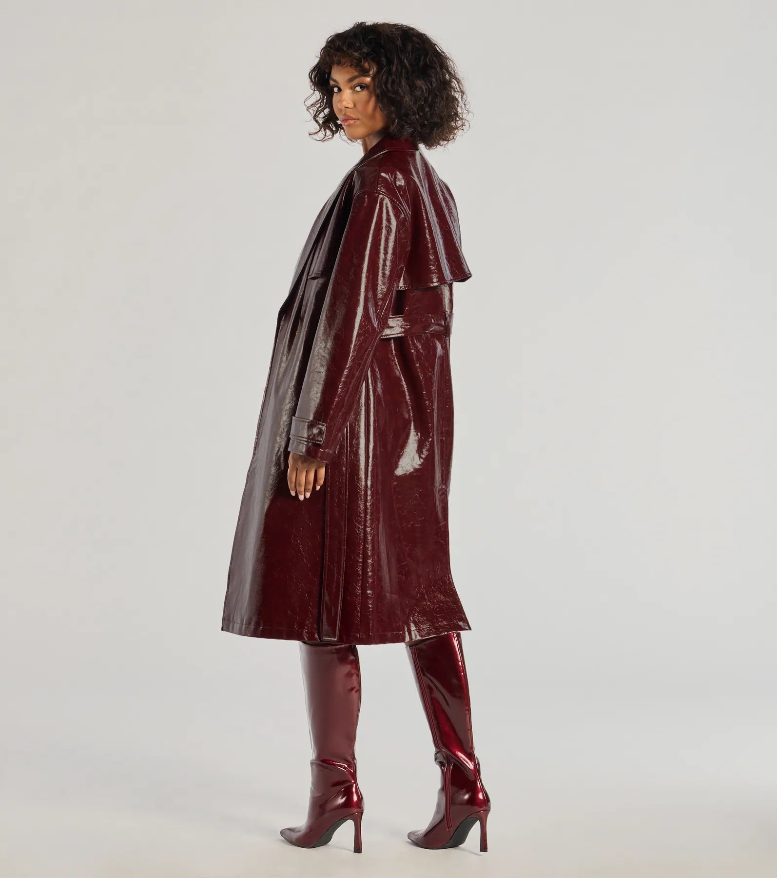 Chic Authority Faux Leather Trench Coat