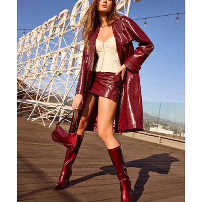 Chic Authority Faux Leather Trench Coat