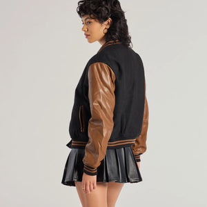Chic Spirit Faux Wool Varsity Jacket