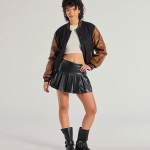 Chic Spirit Faux Wool Varsity Jacket