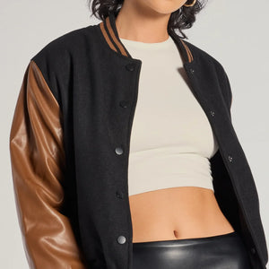 Chic Spirit Faux Wool Varsity Jacket